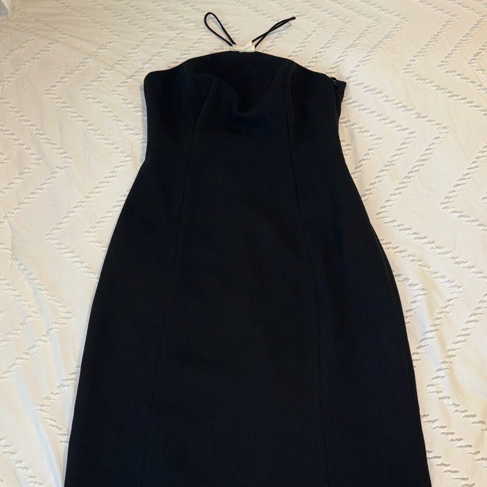 NWT Options by Shani Black Midi Cocktail Dress Size 4 White Bow Detail Lined